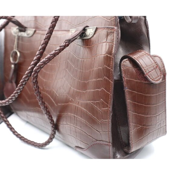 Bueno Brown Faux Crocodile Tote Bag With Braided Handles Printed Interior - Picture 10 of 13